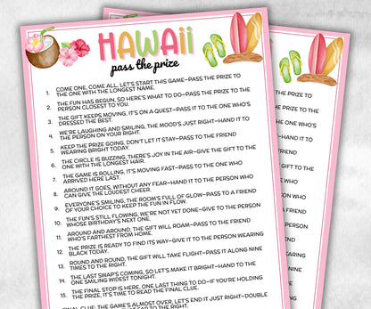 Hawaiian Pass The Prize, Tropical Aloha Luau, Tiki Summer, Hawaii Beach Vacation, Backyard BBQ Pool Party, fun gift exchange, outdoor party-Holidays -TheHustlingCatLady-Party Games