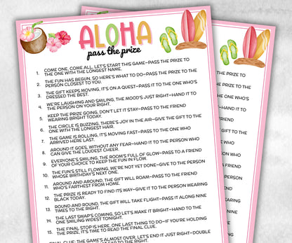 Hawaiian Aloha Pass The Prize, Tropical Luau, Tiki Summer, Hawaii Beach Vacation, Backyard BBQ Pool Party, fun gift exchange, outdoor party-Holidays -TheHustlingCatLady-Party Games