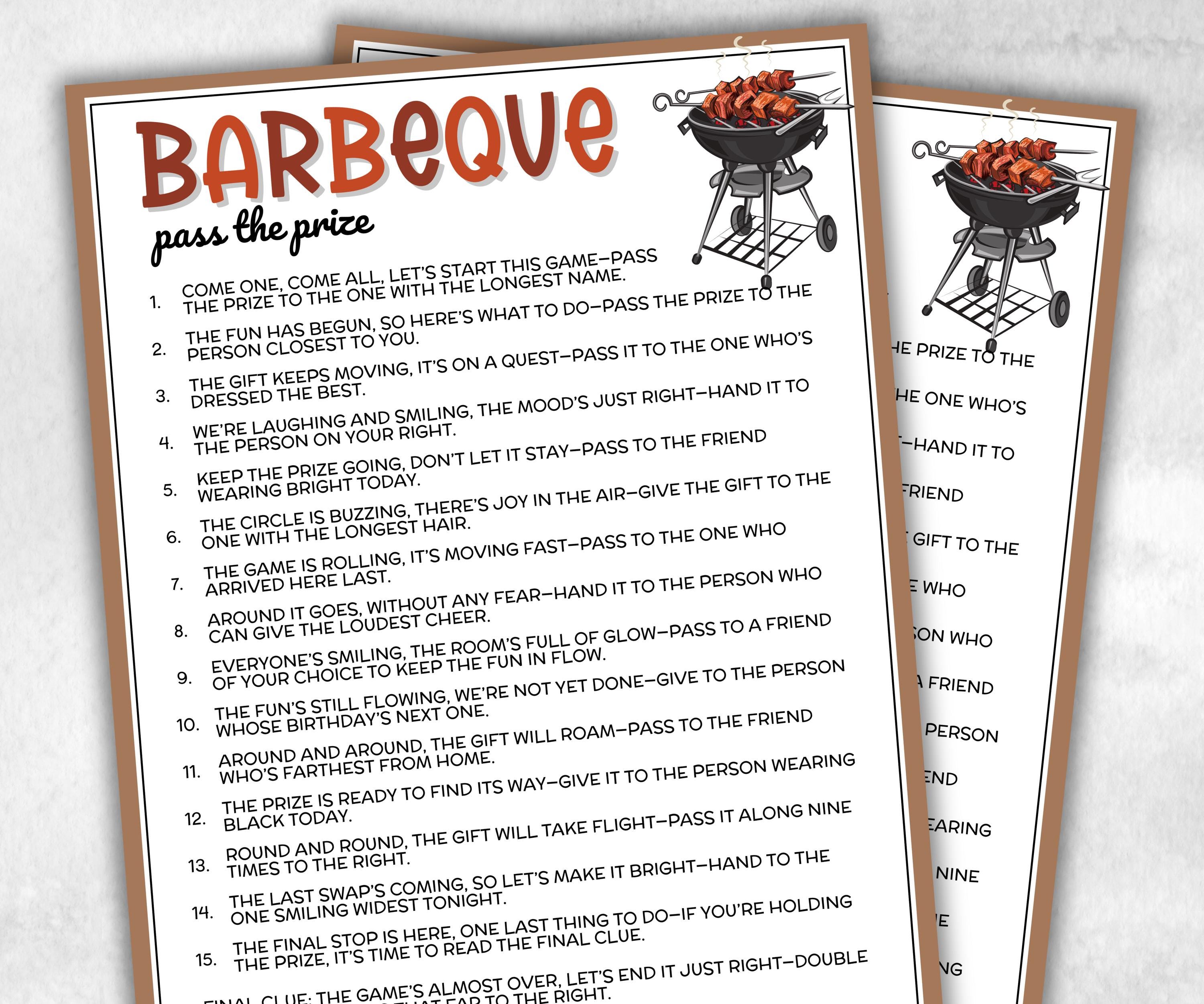 Backyard Barbeque Pass the Prize, wiener sausagefest, grilling activity, national hotdog day Mix and Mingle party, interactive gift exchange-Holidays -TheHustlingCatLady-Party Games