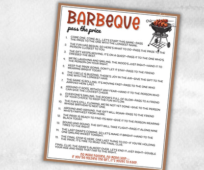 Backyard Barbeque Pass the Prize, wiener sausagefest, grilling activity, national hotdog day Mix and Mingle party, interactive gift exchange-Holidays -TheHustlingCatLady-Party Games