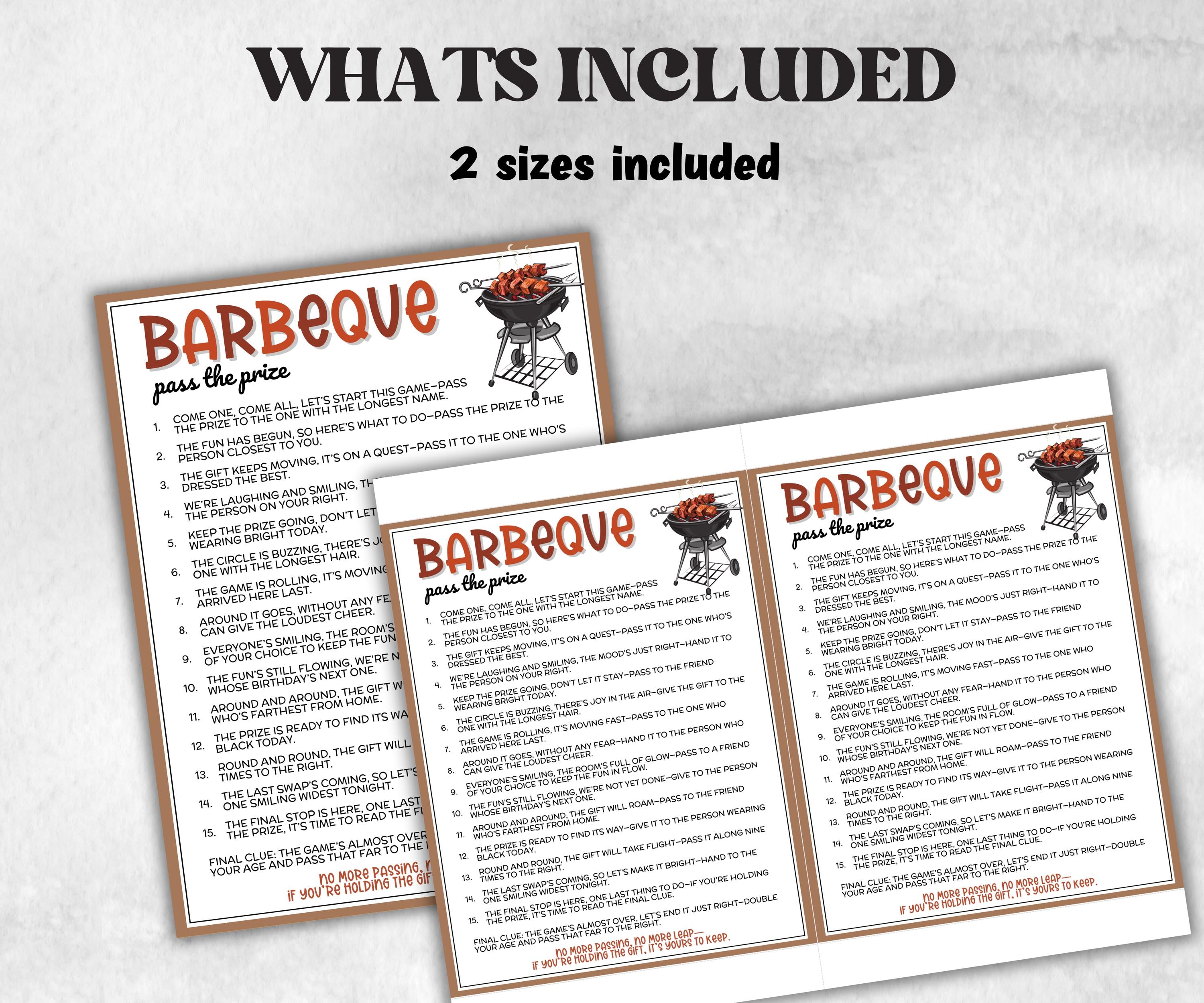 Backyard Barbeque Pass the Prize, wiener sausagefest, grilling activity, national hotdog day Mix and Mingle party, interactive gift exchange-Holidays -TheHustlingCatLady-Party Games