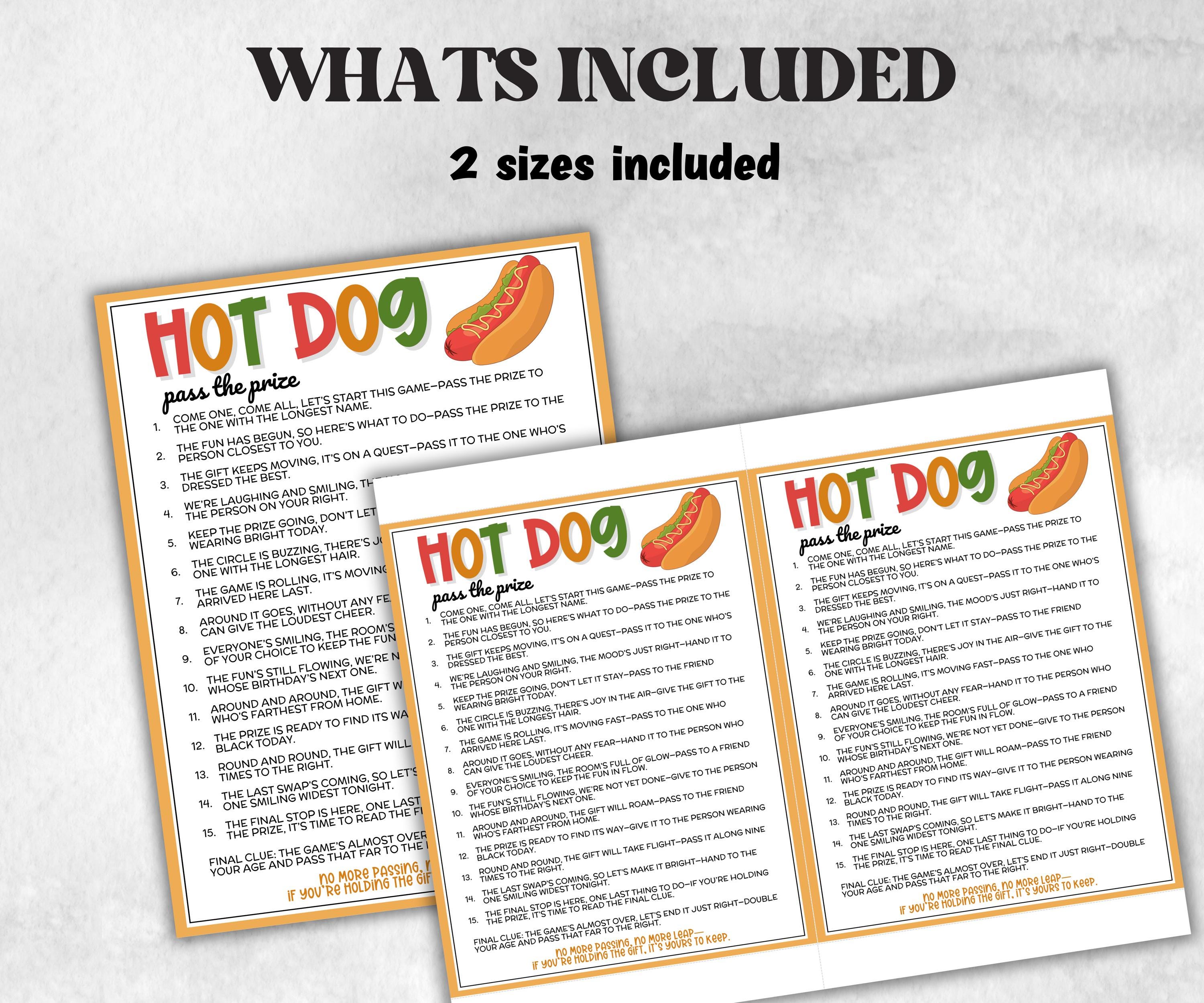Backyard Hot Dog Pass the Prize, wiener sausagefest, grilling activity, national hotdog day, summer party, interactive tween gift exchange-Holidays -TheHustlingCatLady-Party Games