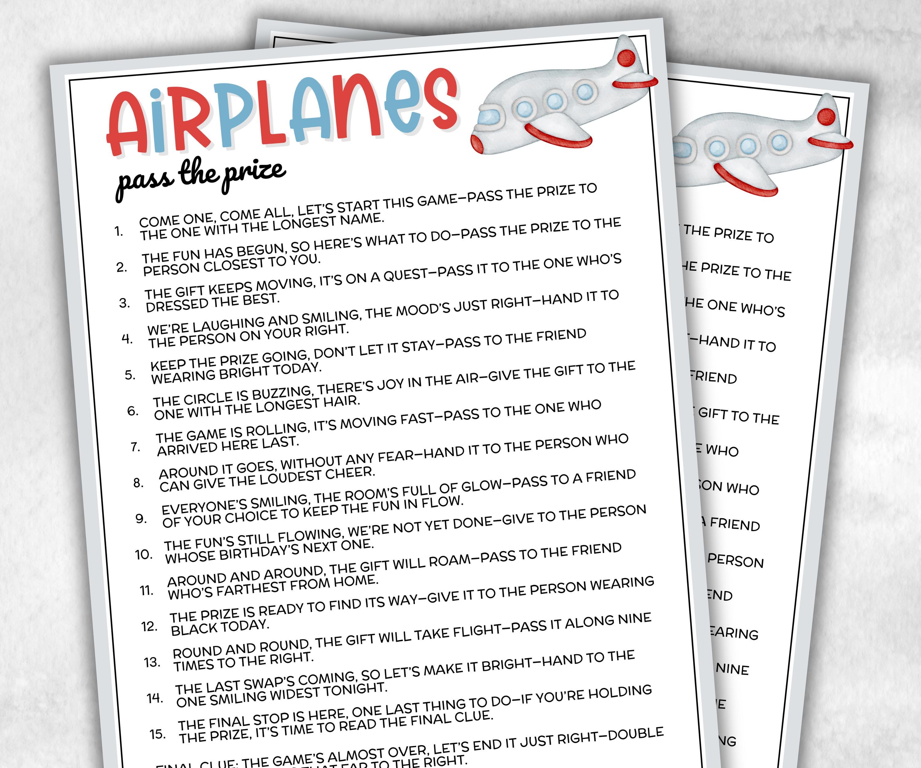 Airplane Pass the Prize, Aviation Party Activity, Airplanes Birthday Theme, interactive fun seniors gift exchange, mingle conversation game-Holidays -TheHustlingCatLady-Party Games