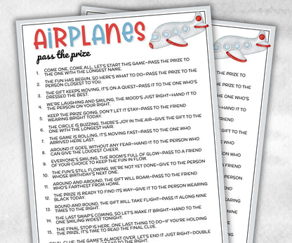 Airplane Pass the Prize, Aviation Party Activity, Airplanes Birthday Theme, interactive fun seniors gift exchange, mingle conversation game-Holidays -TheHustlingCatLady-Party Games