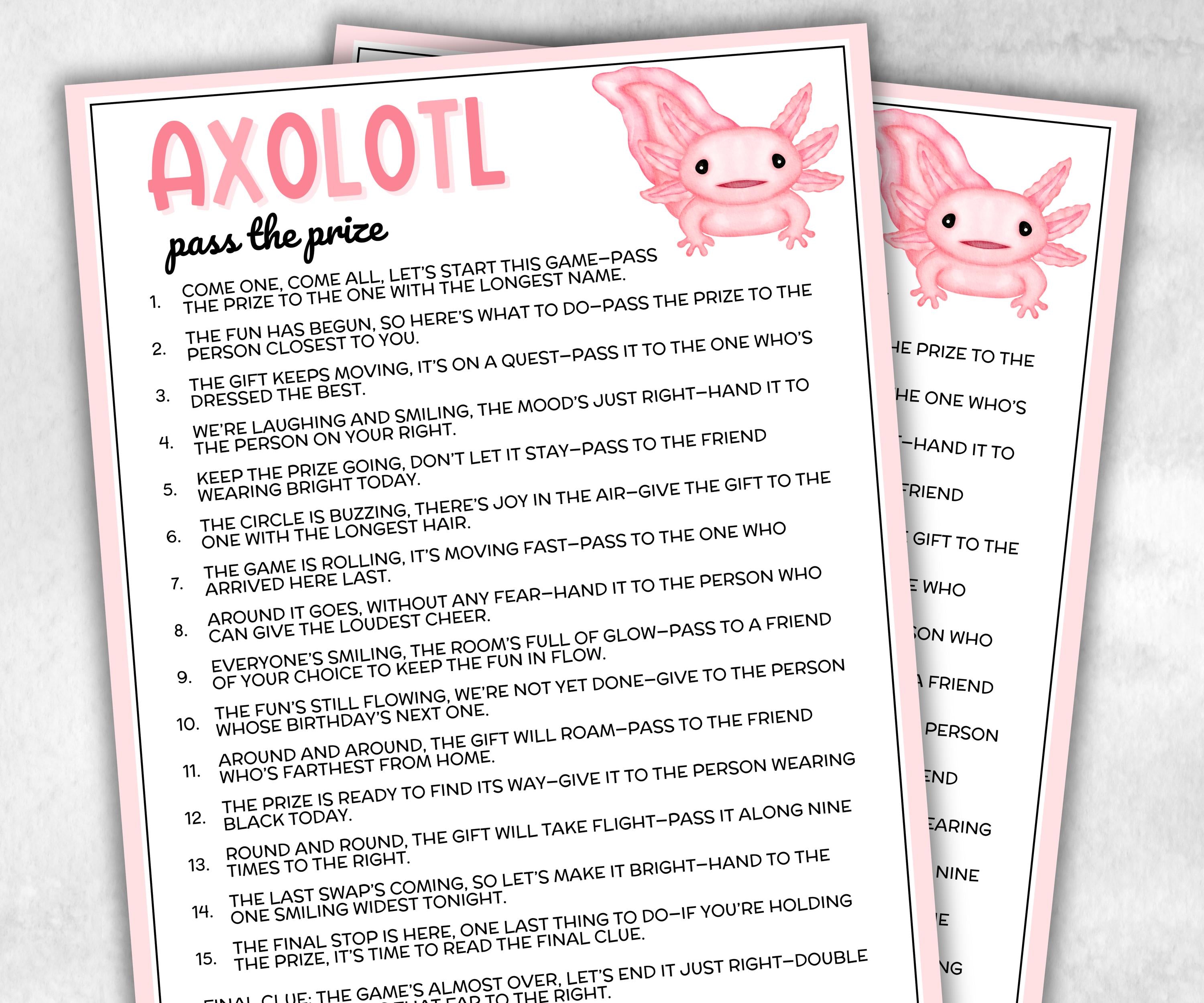 Axolotl Birthday Party, Pass The Prize, Printable Animal Game, Salamander Activity, Boy Girl interactive gift exchange, mingle conversations-Holidays -TheHustlingCatLady-Party Games