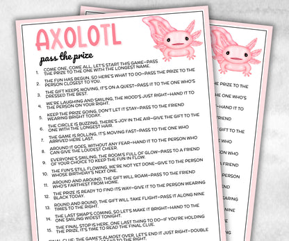 Axolotl Birthday Party, Pass The Prize, Printable Animal Game, Salamander Activity, Boy Girl interactive gift exchange, mingle conversations-Holidays -TheHustlingCatLady-Party Games