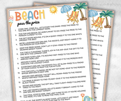 Beach Theme Pass The Prize, Outdoor Game, Beach Pool, summer BBQ, June July August, interactive fun gift exchange, mingle conversation game-Holidays -TheHustlingCatLady-Party Games
