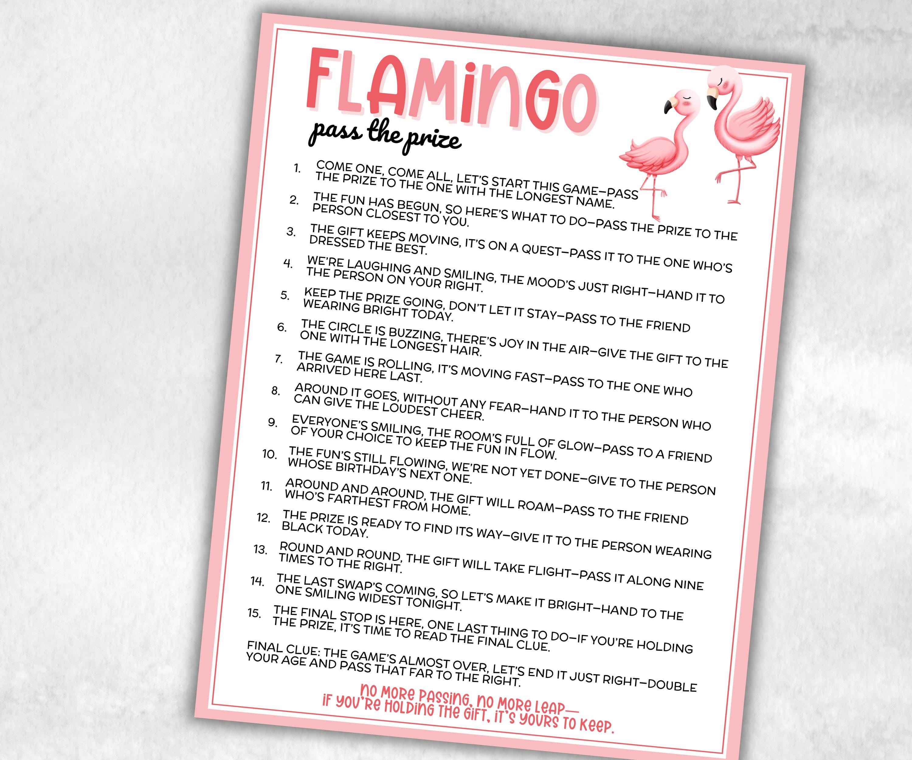Flamingo Pass The Prize, Left Right Baby Shower, Pink Ladies Brunch, Classroom Activity, interactive fun gift exchange, conversation game-Holidays -TheHustlingCatLady-Party Games