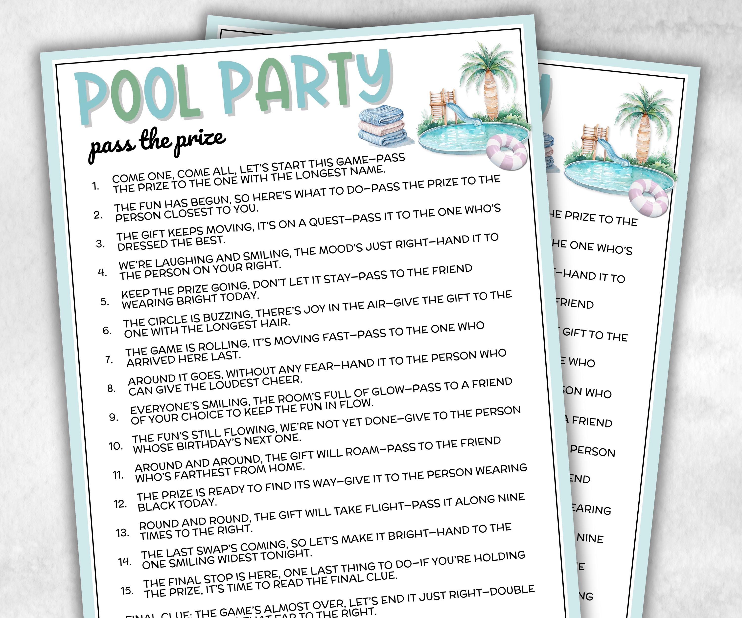 Pool Party Pass The Prize, Left Right Summer Themed Activity, Backyard BBQ, Hot Weather Outdoor Vacation, interactive fun gift exchange-Holidays -TheHustlingCatLady-Party Games