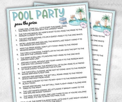 Pool Party Pass The Prize, Left Right Summer Themed Activity, Backyard BBQ, Hot Weather Outdoor Vacation, interactive fun gift exchange-Holidays -TheHustlingCatLady-Party Games