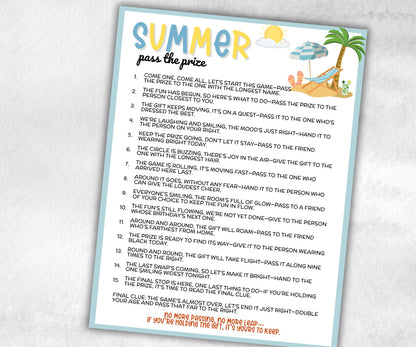 Summer Theme Pass The Prize, Seniors Indoor Outdoor, Summer Camp, BBQ, June July August, interactive fun gift exchange, conversation game-Holidays -TheHustlingCatLady-Party Games