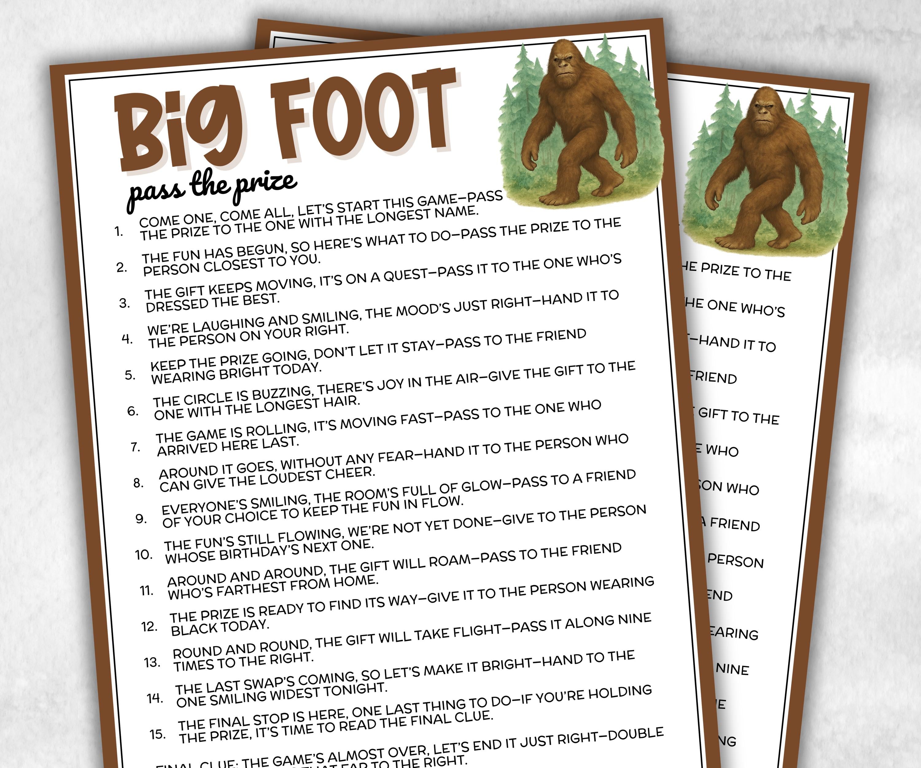 Bigfoot Pass The Prize, Sasquatch Monster, camping adventure, boy girl scout, rv road trip, interactive fun gift exchange, conversation game-Holidays -TheHustlingCatLady-Party Games