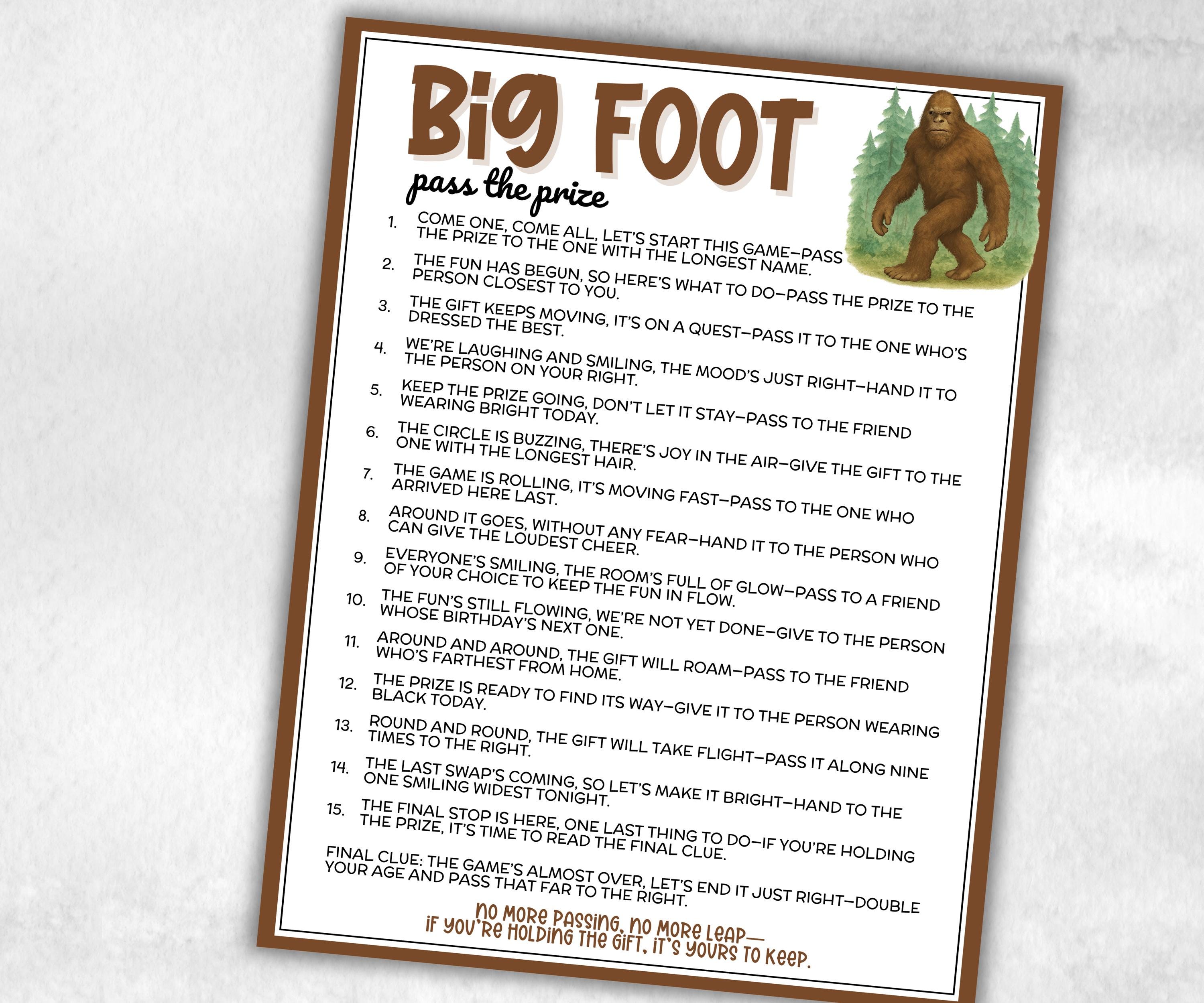 Bigfoot Pass The Prize, Sasquatch Monster, camping adventure, boy girl scout, rv road trip, interactive fun gift exchange, conversation game-Holidays -TheHustlingCatLady-Party Games