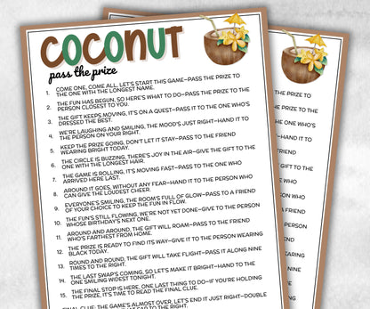 Coconut Pass the Prize Left Right Game, Luau Party Activity, Hawaiian Aloha Theme, Tropical Birthday, Beach Party, interactive gift exchange-Holidays -TheHustlingCatLady-Party Games