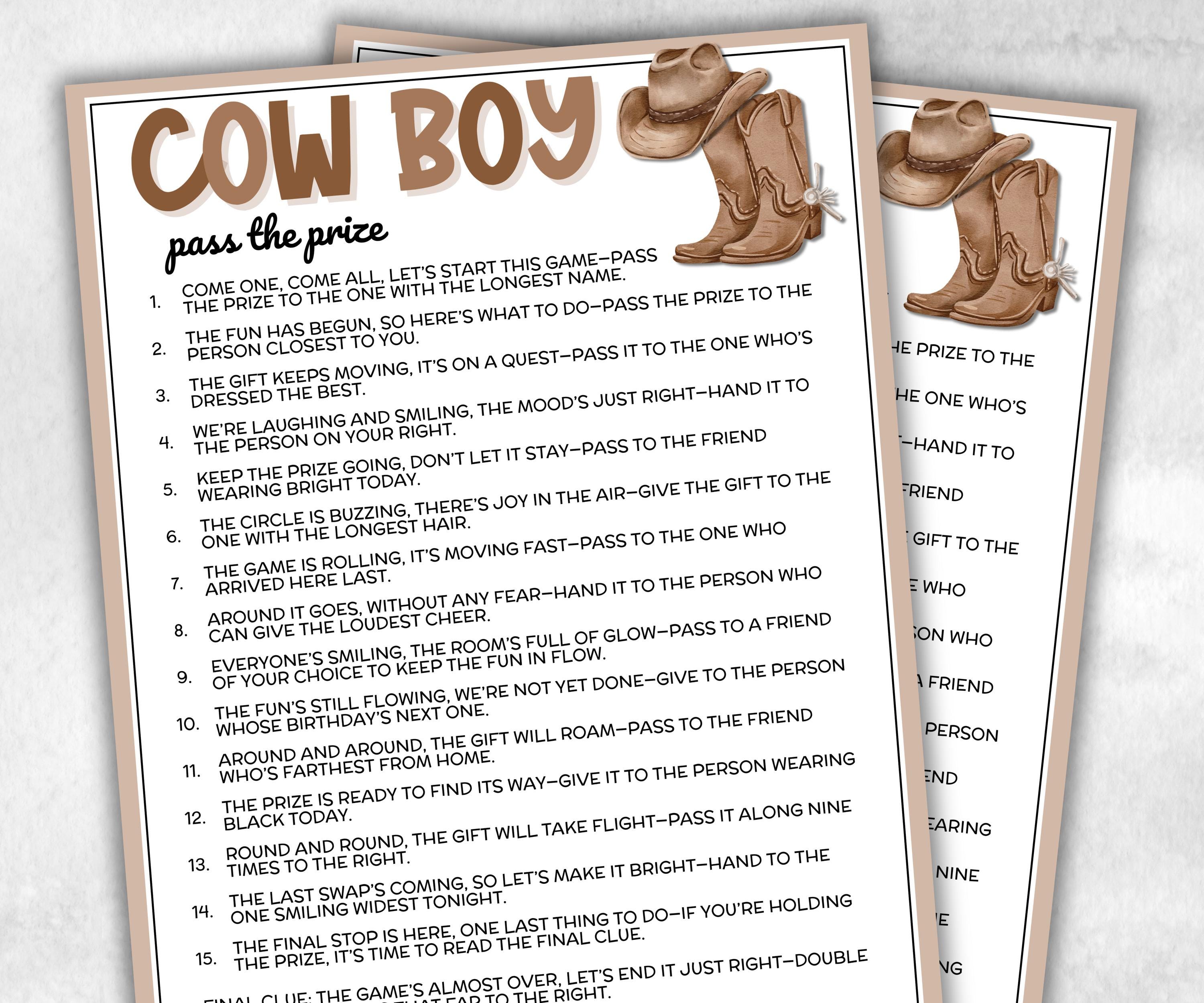 Cowboy Pass The Prize, Western Wild West Rodeo Classroom Birthday Party, interactive fun gift exchange, conversation game, wild blue boy boy-Holidays -TheHustlingCatLady-Party Games
