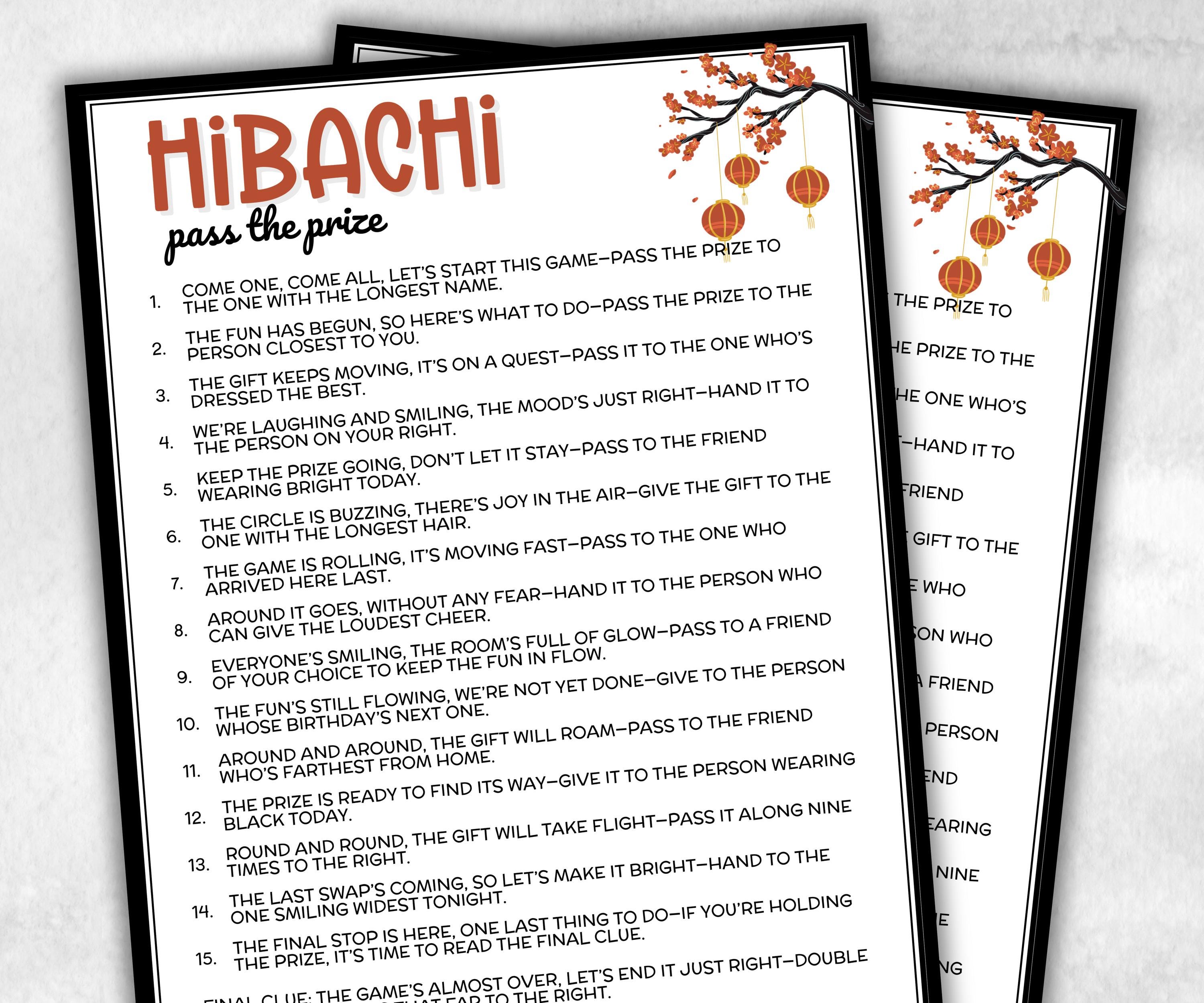 Hibachi Pass the Prize Left Right Game, Japanese-Themed Party, Teppanyaki Birthday, interactive fun gift exchange, mingle conversation game-Holidays -TheHustlingCatLady-Party Games