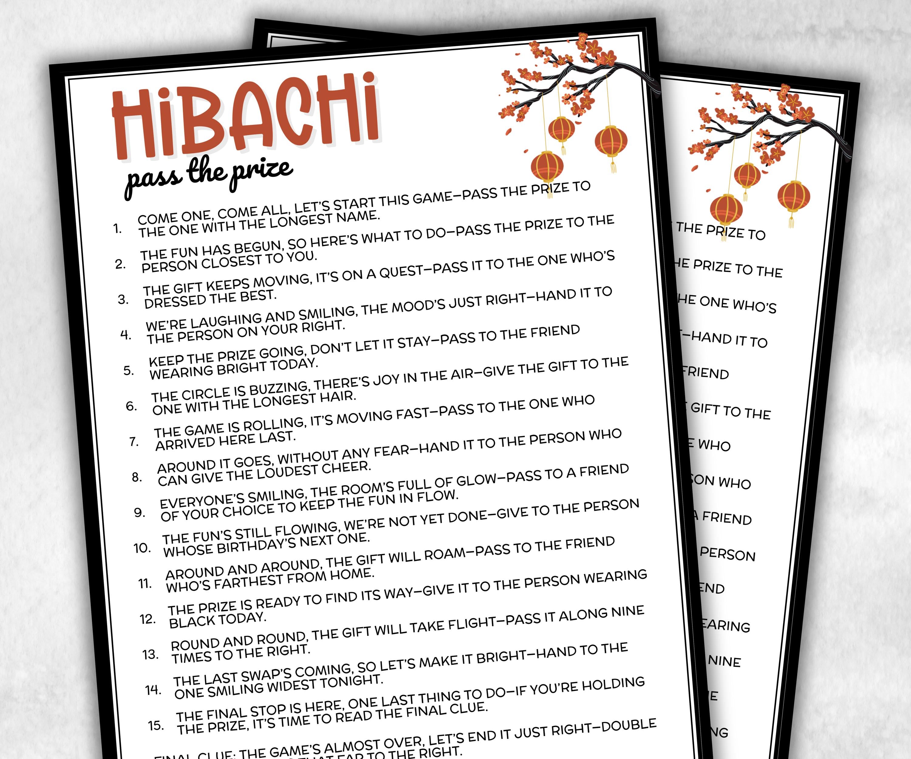 Hibachi Pass the Prize Left Right Game, Japanese-Themed Party, Teppanyaki Birthday, interactive fun gift exchange, mingle conversation game-Holidays -TheHustlingCatLady-Party Games