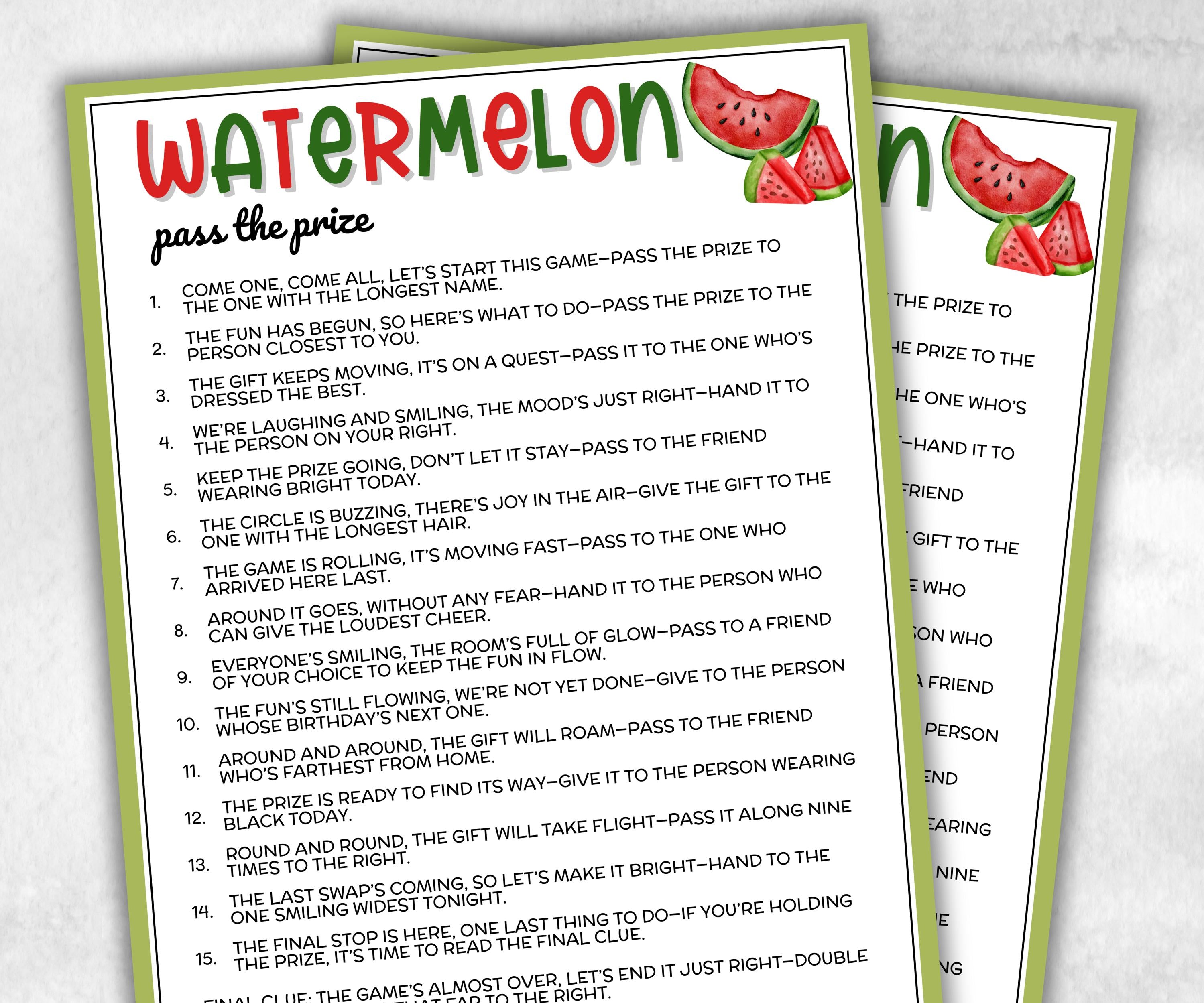 Watermelon Party Pass The Prize Left Right Game, Melon Themed Summer Birthday Party, Backyard BBQ, Outdoor Picnic, National Watermelon Day-Holidays -TheHustlingCatLady-Party Games