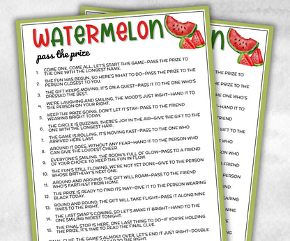 Watermelon Party Pass The Prize Left Right Game, Melon Themed Summer Birthday Party, Backyard BBQ, Outdoor Picnic, National Watermelon Day-Holidays -TheHustlingCatLady-Party Games