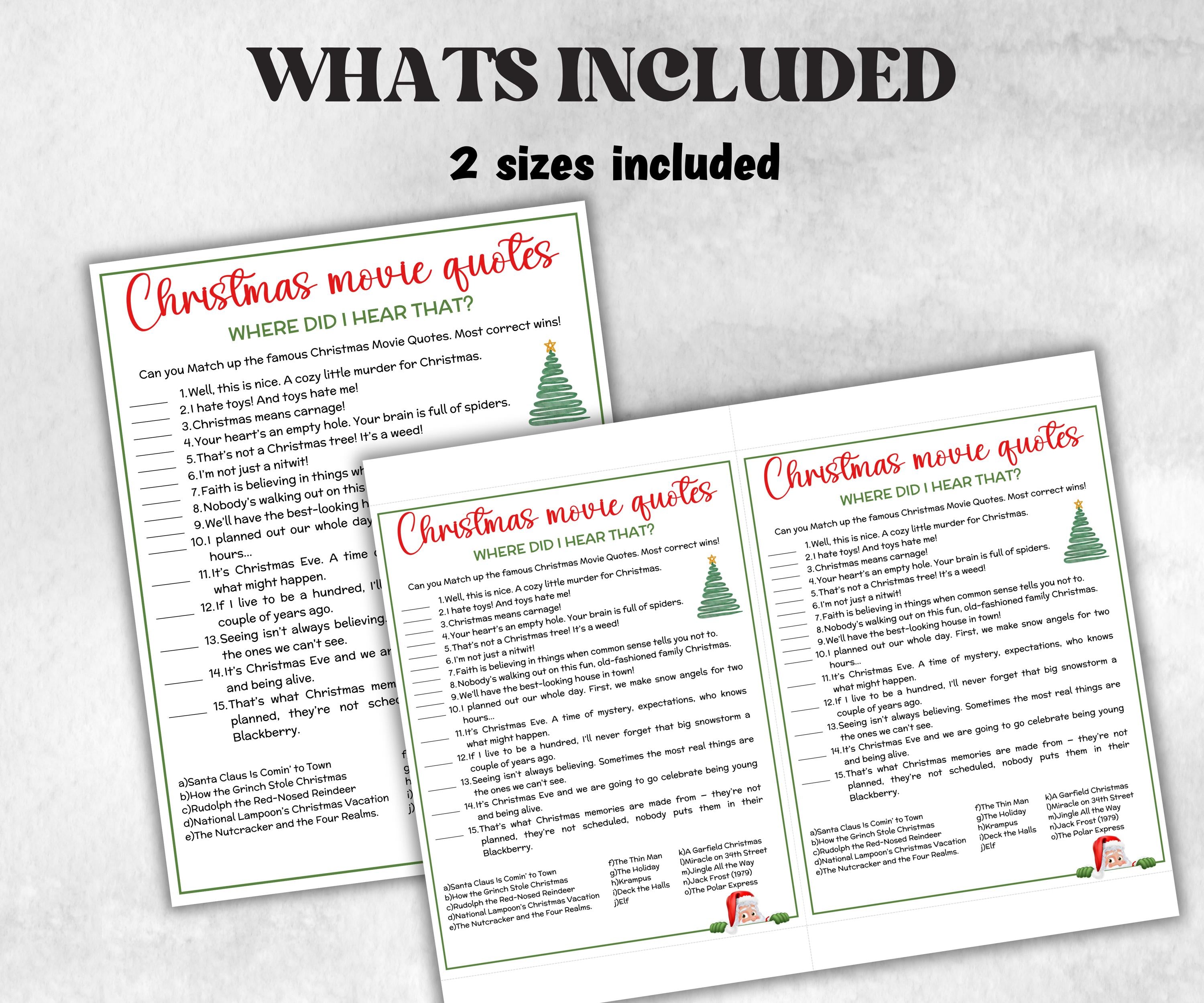 Xmas Movie Quote Trivia Game, Christmas Family Game, Christmas Office Party, Adult Holiday Party Printable Game, Coworkers Festive Brunch-Christmas -TheHustlingCatLady-Party Games