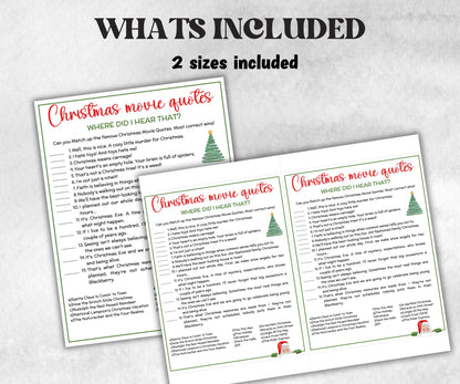 Xmas Movie Quote Trivia Game, Christmas Family Game, Christmas Office Party, Adult Holiday Party Printable Game, Coworkers Festive Brunch-Christmas -TheHustlingCatLady-Party Games