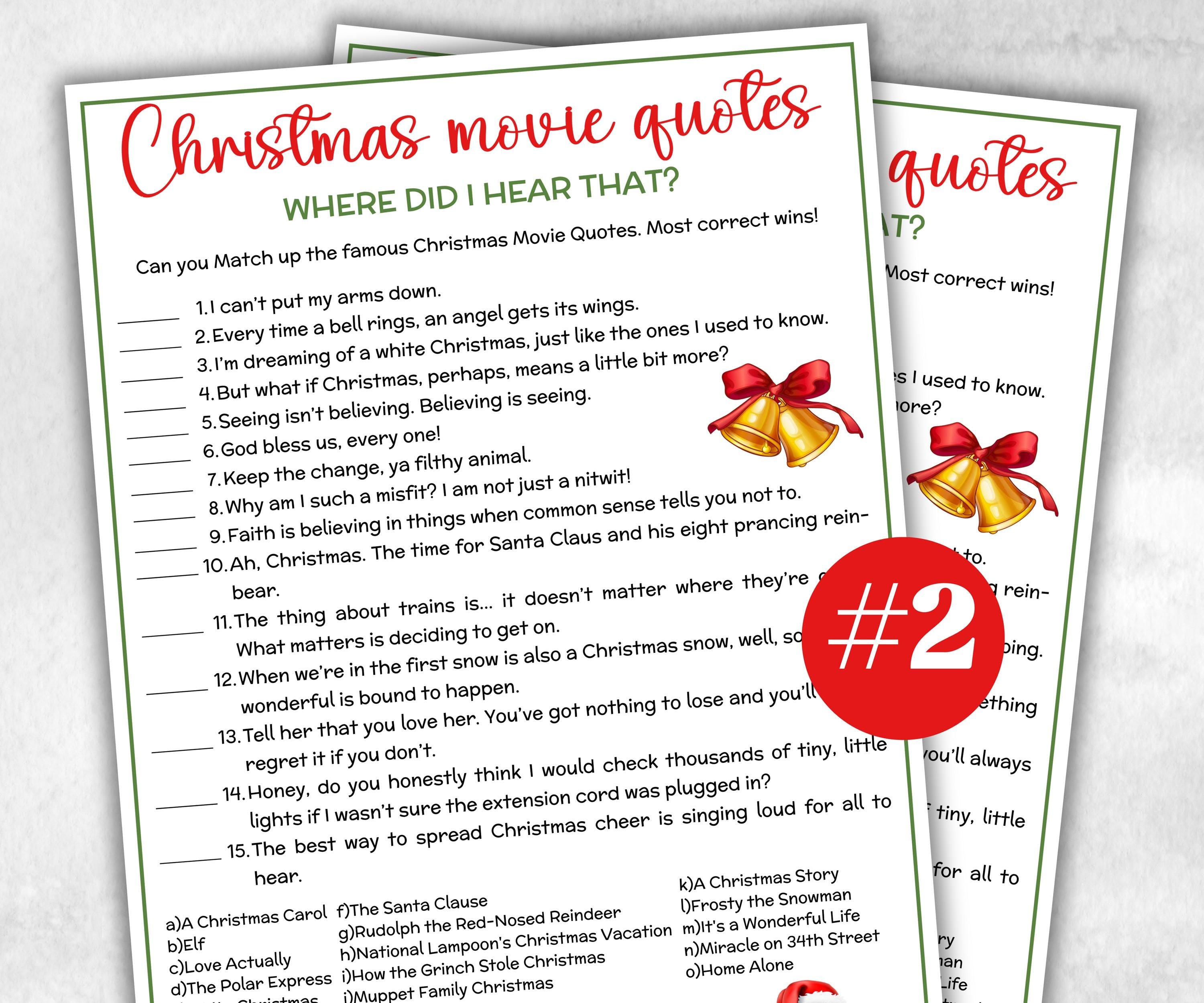 Adult Xmas Movie Quote Trivia Game, Christmas Family Game, Christmas Office Party, Holiday Party Printable Game, Coworkers Festive Brunch-Christmas -TheHustlingCatLady-Party Games