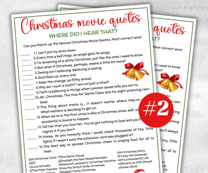 Adult Xmas Movie Quote Trivia Game, Christmas Family Game, Christmas Office Party, Holiday Party Printable Game, Coworkers Festive Brunch-Christmas -TheHustlingCatLady-Party Games