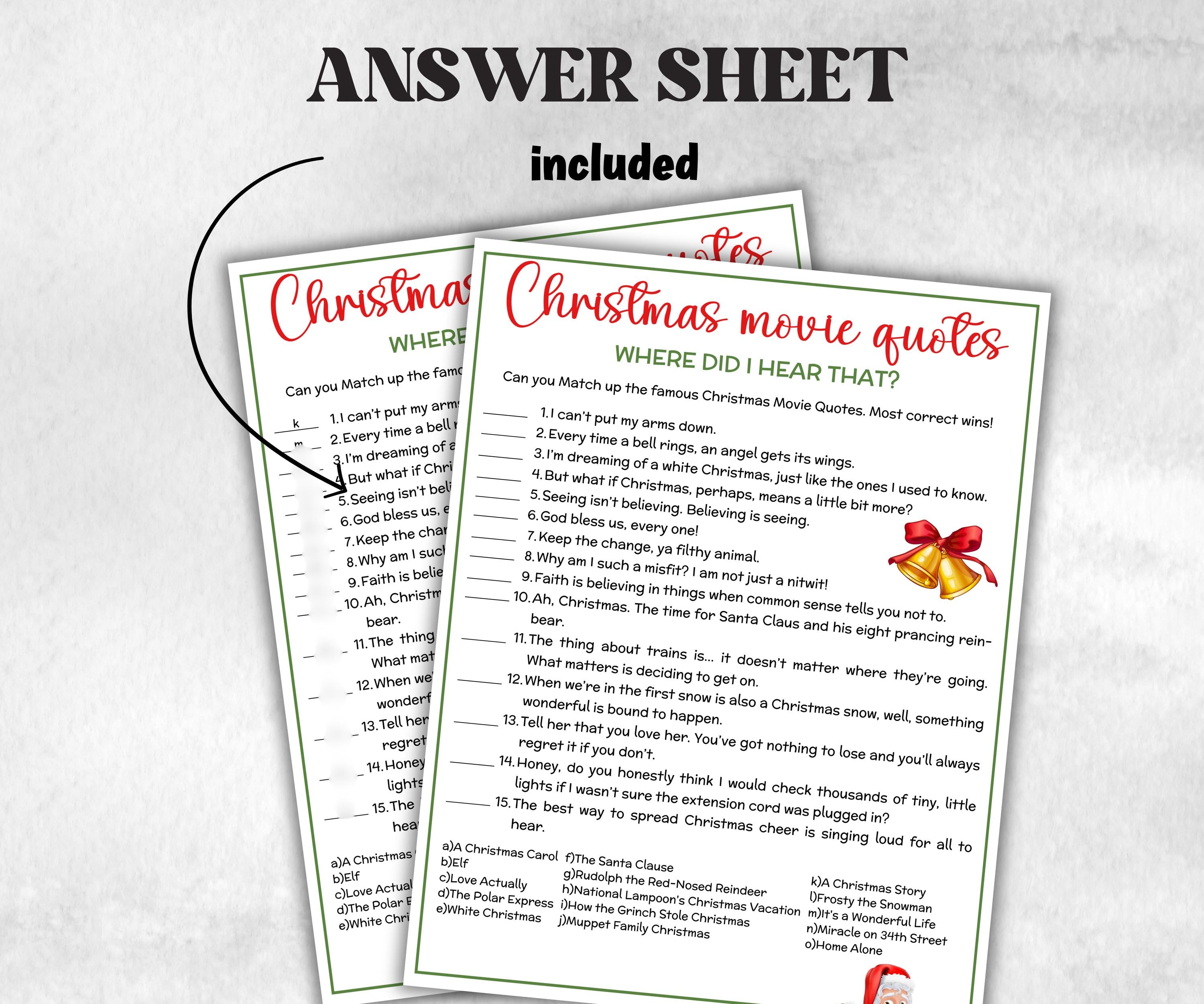 Adult Xmas Movie Quote Trivia Game, Christmas Family Game, Christmas Office Party, Holiday Party Printable Game, Coworkers Festive Brunch-Christmas -TheHustlingCatLady-Party Games