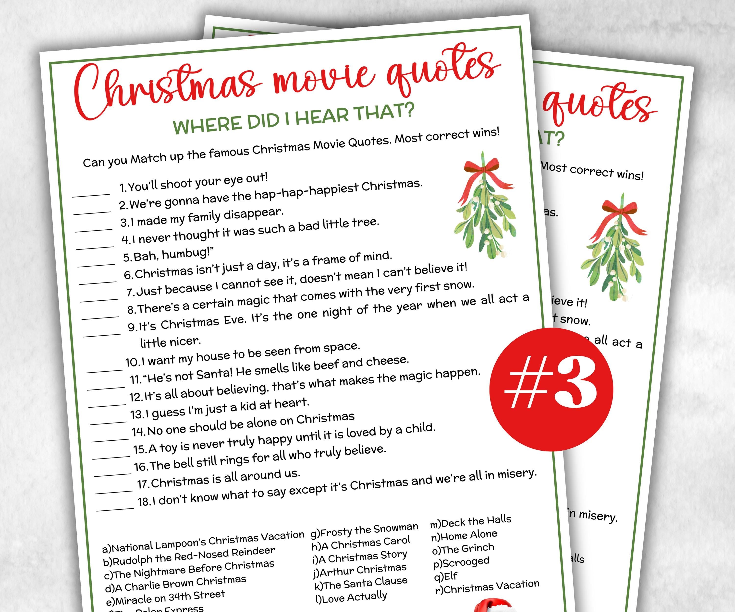 Adult Christmas Movie Quote Trivia Game, Xmas Family Game, Christmas Office Party, Holiday Party Printable Game, Coworkers Festive Brunch-Christmas -TheHustlingCatLady-Party Games