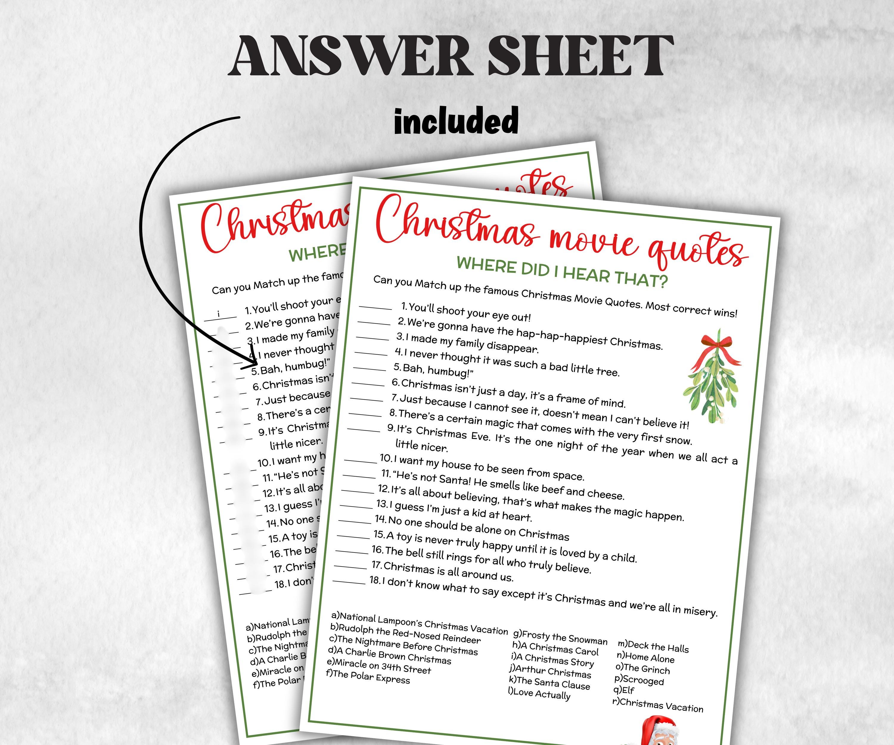 Adult Christmas Movie Quote Trivia Game, Xmas Family Game, Christmas Office Party, Holiday Party Printable Game, Coworkers Festive Brunch-Christmas -TheHustlingCatLady-Party Games