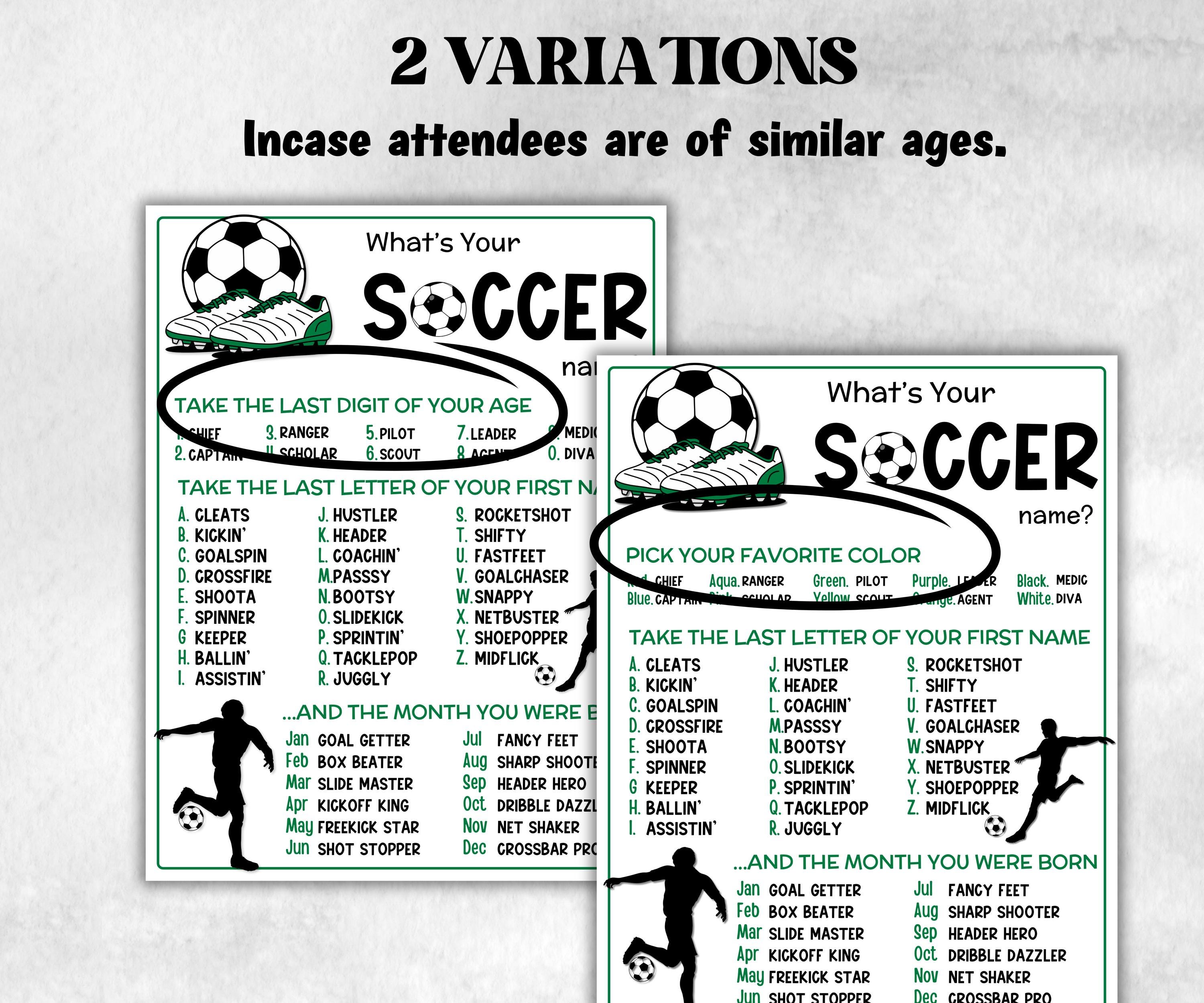 What is your Soccer name printable game, daycare name, Name board sign, party decoration, Name tag, birthday nicknames, soccer name game fun-Holidays -TheHustlingCatLady-Stickers, Labels & Tags