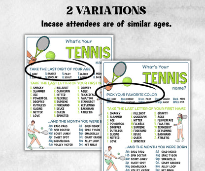 What is your Tennis name printable game, office party, daycare name, Name board sign, party decoration, Name tag, birthday nickname, sport-Holidays -TheHustlingCatLady-Party Games