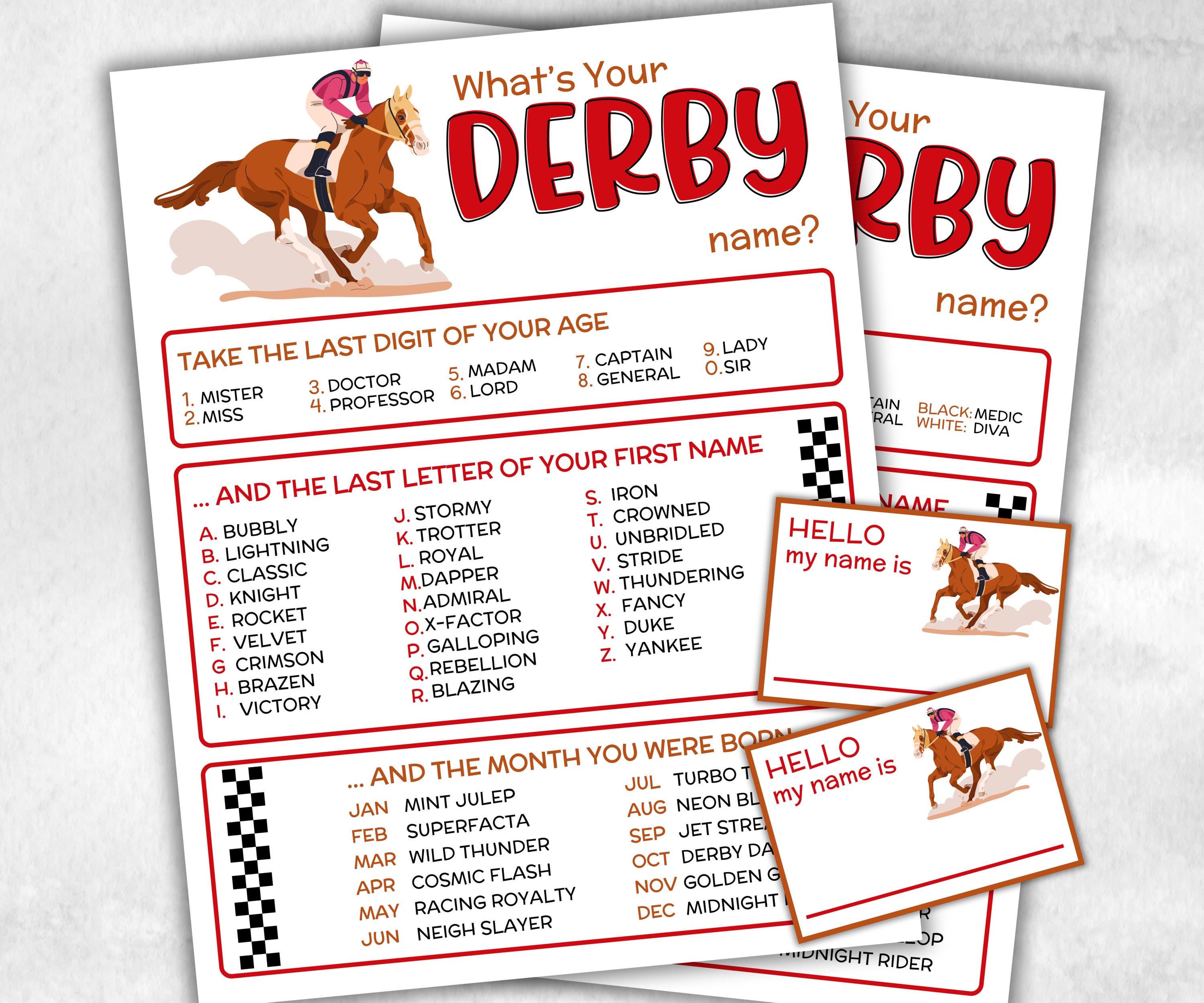 What is your Derby name printable game, office party, daycare name, Name board sign, party decoration, Name tag, birthday nickname, sport-Holidays -TheHustlingCatLady-Stickers, Labels & Tags