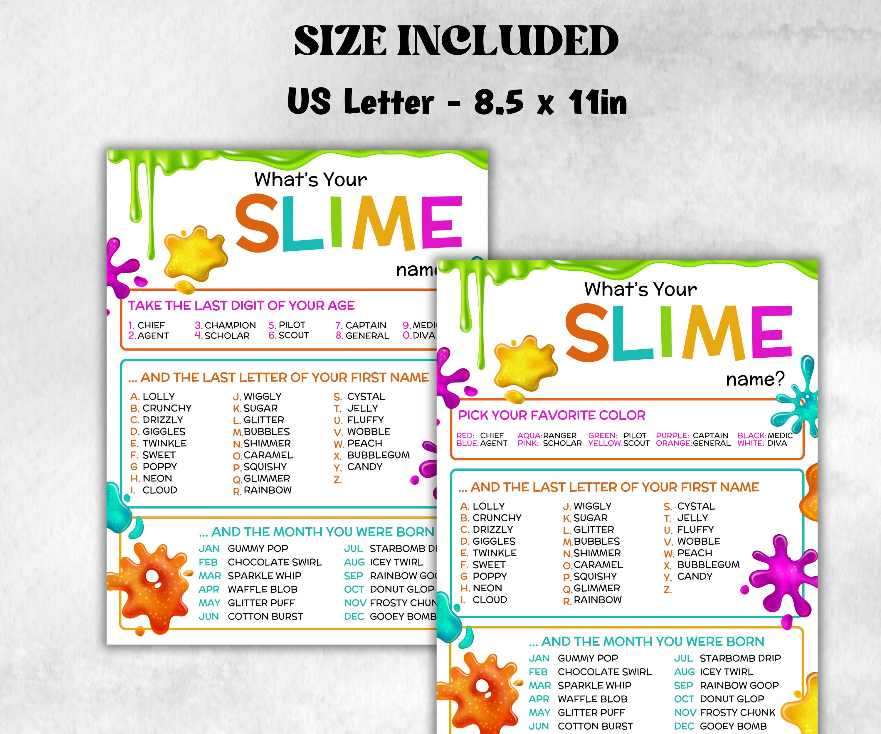 What is your Slime name printable game, office party, daycare name, Name board sign, party decoration, Name tag, birthday nickname, summer-Holidays -TheHustlingCatLady-Party Games