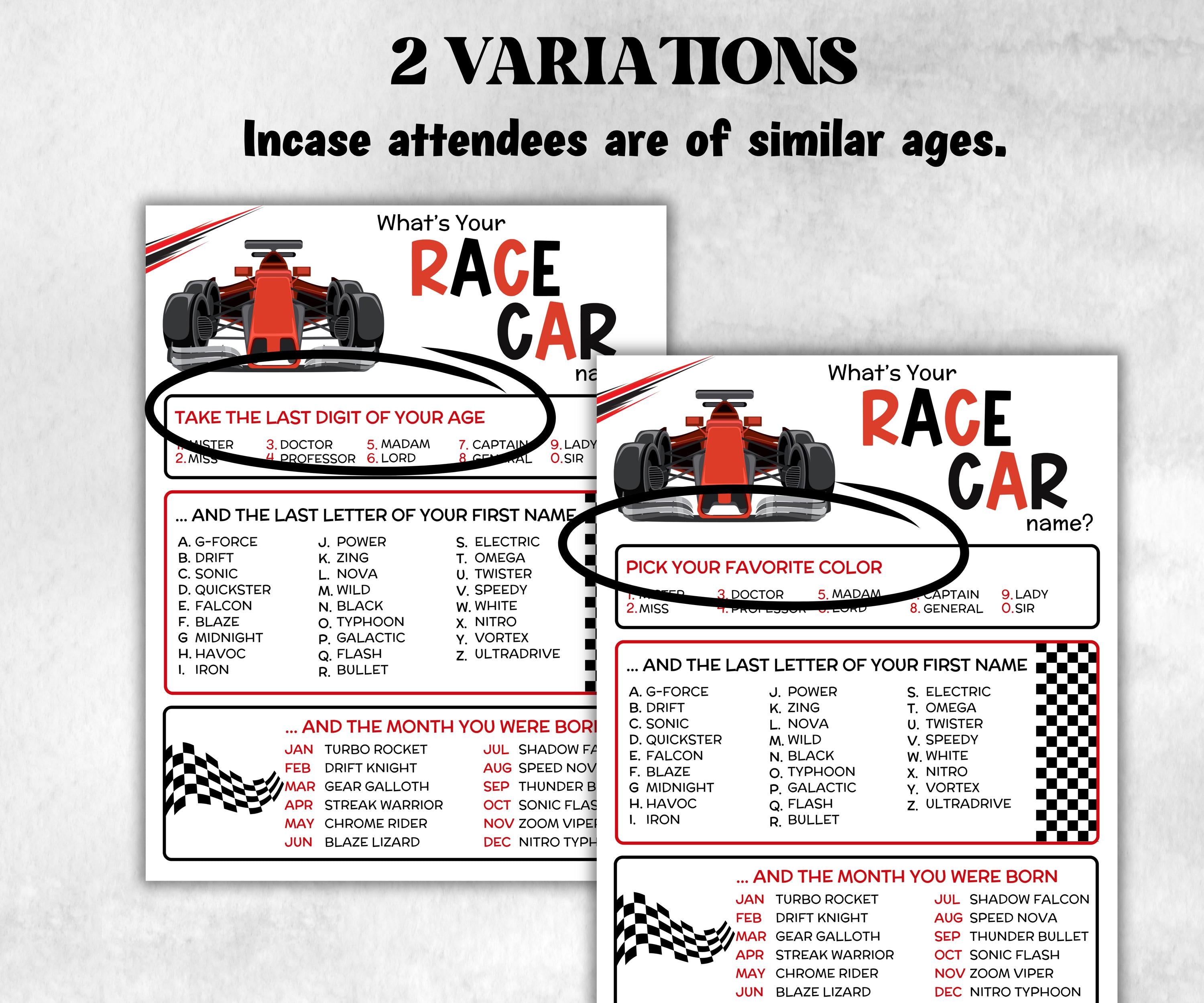 What is your Race car name printable game, office party, daycare, Name board sign, party decoration, Name tag, birthday nickname, summer-Holidays -TheHustlingCatLady-Stickers, Labels & Tags