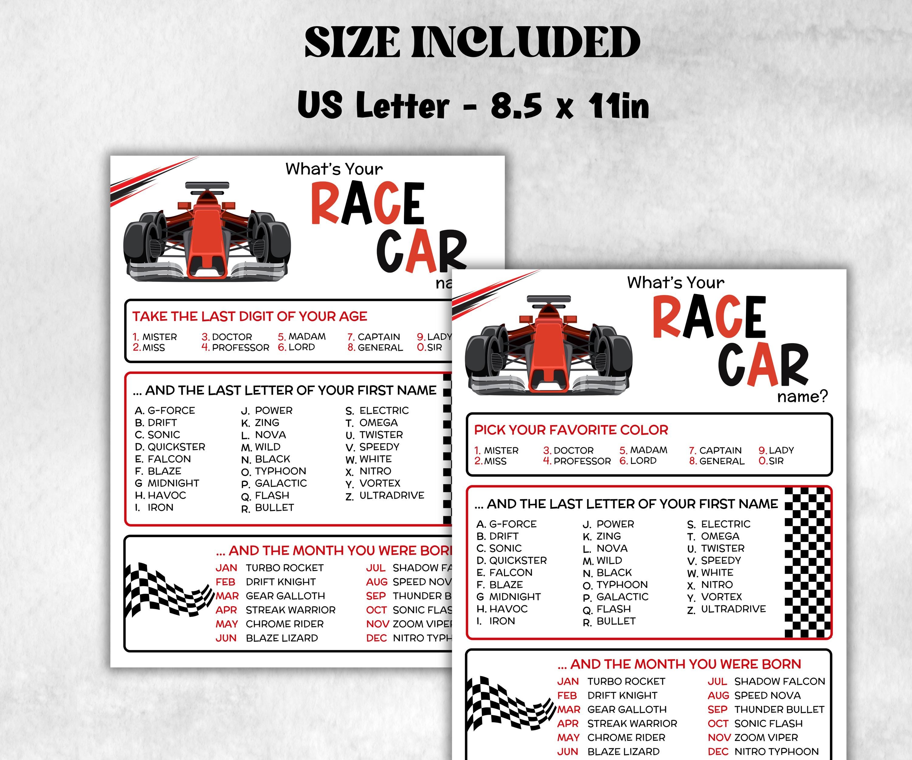 What is your Race car name printable game, office party, daycare, Name board sign, party decoration, Name tag, birthday nickname, summer-Holidays -TheHustlingCatLady-Stickers, Labels & Tags