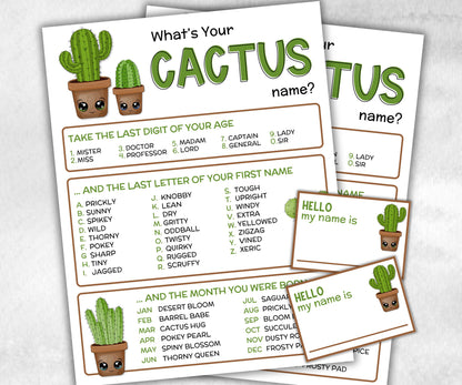 What is your Cactus name printable game, office party, daycare name, Name board sign, party decoration, Name tag, birthday nickname, summer-Holidays -TheHustlingCatLady-Stickers, Labels & Tags