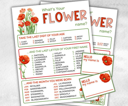 What is your flower name printable game, office party, daycare, Name board sign, party decoration, Name tag, birthday nickname, summer game-Holidays -TheHustlingCatLady-Party Games