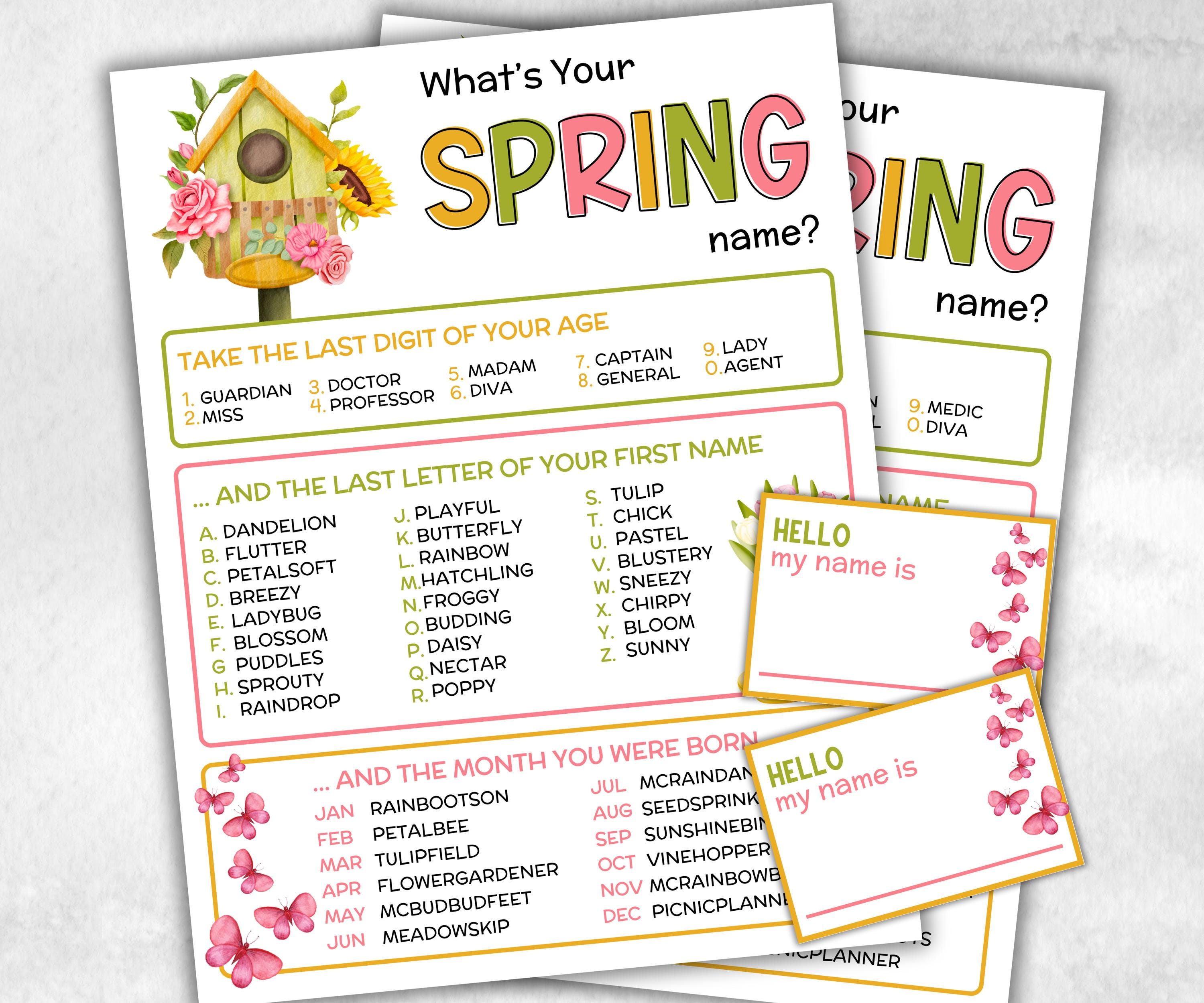 Spring Names Learning Ideas What is your Spring name printable game – The Hustling Cat Lady