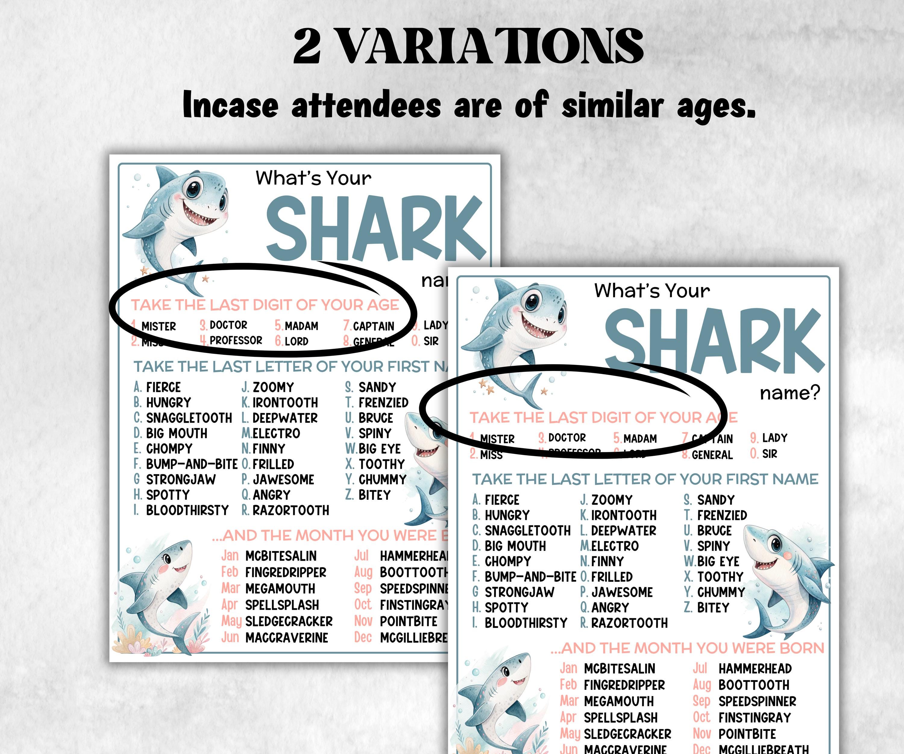 What is your Shark name printable game, office party, daycare, Name board sign, party decoration, Name tag, birthday nickname, summer game-Holidays -TheHustlingCatLady-Party Games