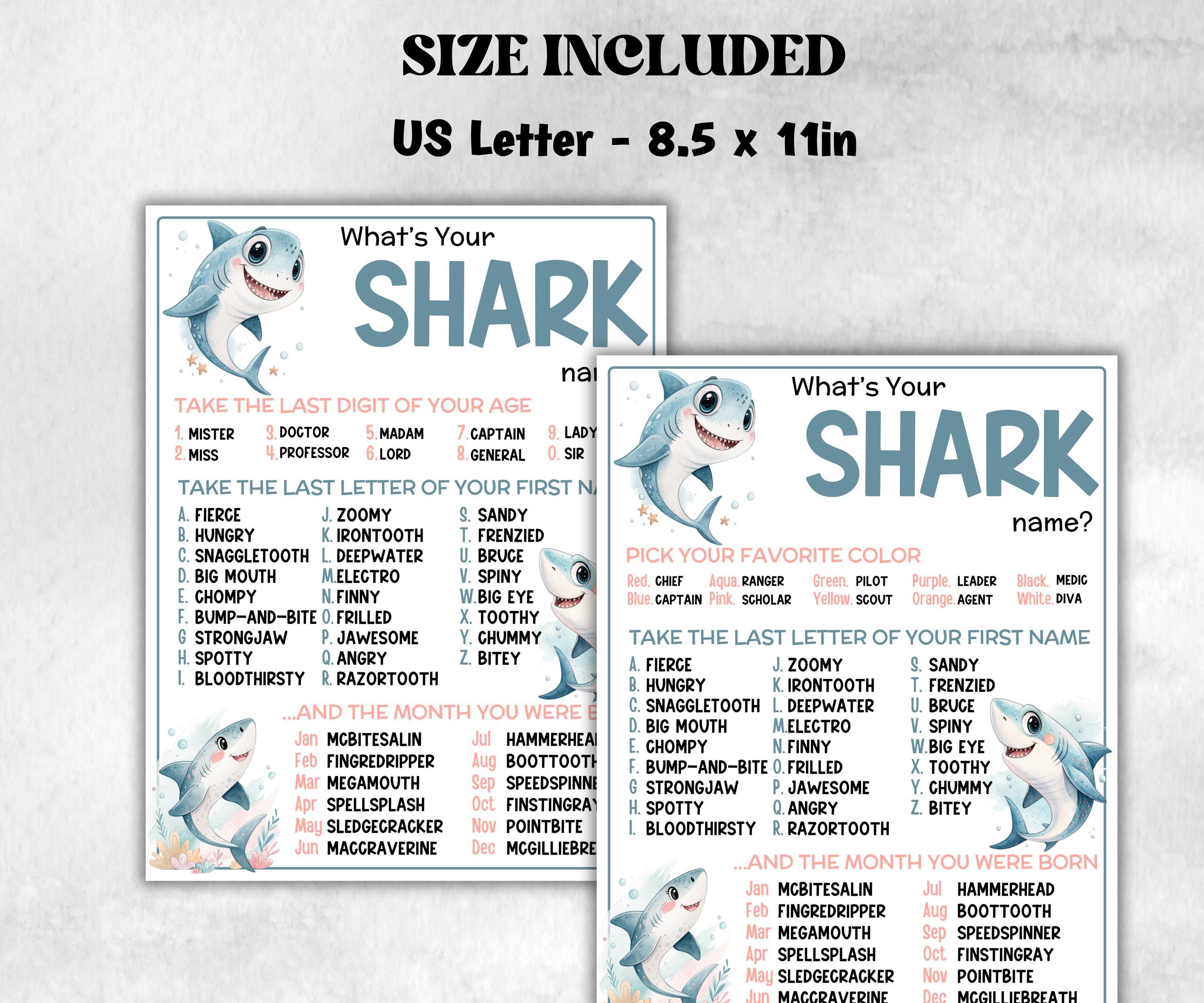 What is your Shark name printable game, office party, daycare, Name board sign, party decoration, Name tag, birthday nickname, summer game-Holidays -TheHustlingCatLady-Party Games