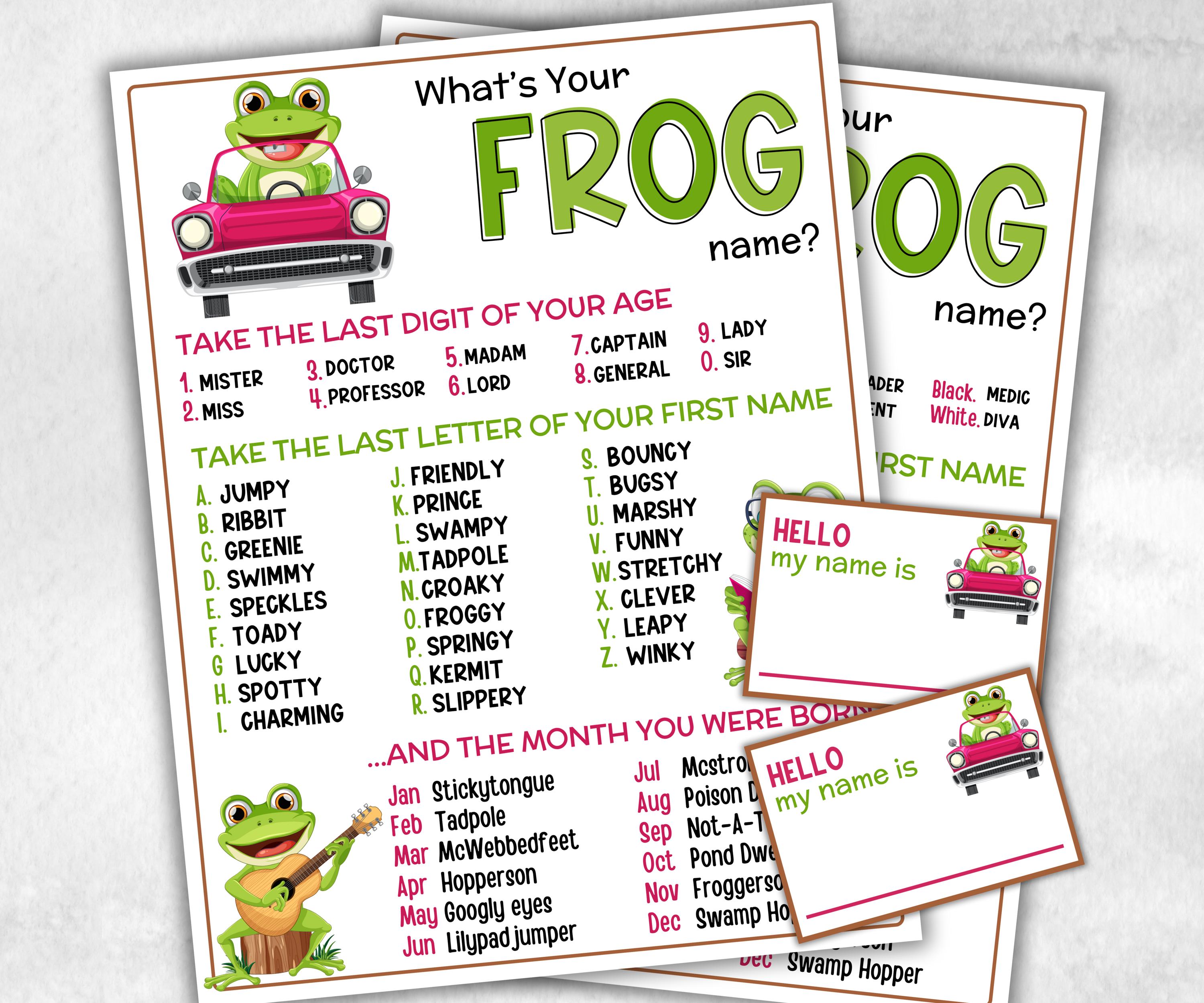 What is your Frog name printable game, office party, daycare, Name board sign, party decoration, Name tag, birthday nickname, summer game-Holidays -TheHustlingCatLady-Stickers, Labels & Tags