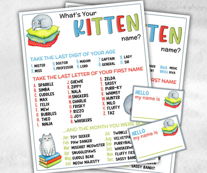 What is your Kitten name printable game, office party, daycare, Name board sign, party decoration, Name tag, birthday nickname, summer game-Holidays -TheHustlingCatLady-Stickers, Labels & Tags
