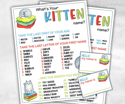What is your Kitten name printable game, office party, daycare, Name board sign, party decoration, Name tag, birthday nickname, summer game-Holidays -TheHustlingCatLady-Stickers, Labels & Tags