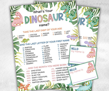 What is your Dinosaur name printable game, office party, daycare, Name board sign, party decoration, Name tag, birthday nickname, summer fun-Holidays -TheHustlingCatLady-Stickers, Labels & Tags