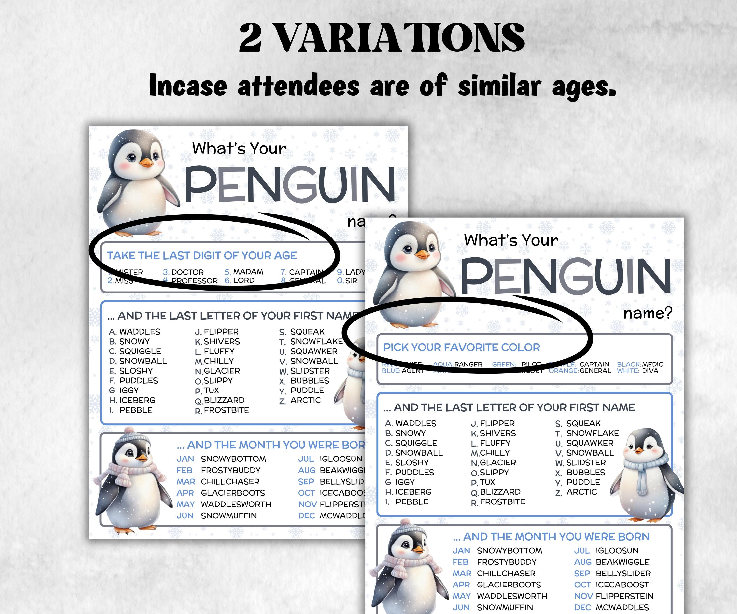 What is your Penuin name printable game, office party, daycare, Name board sign, party decoration, Name tag, birthday nickname, Winter games-Holidays -TheHustlingCatLady-Stickers, Labels & Tags