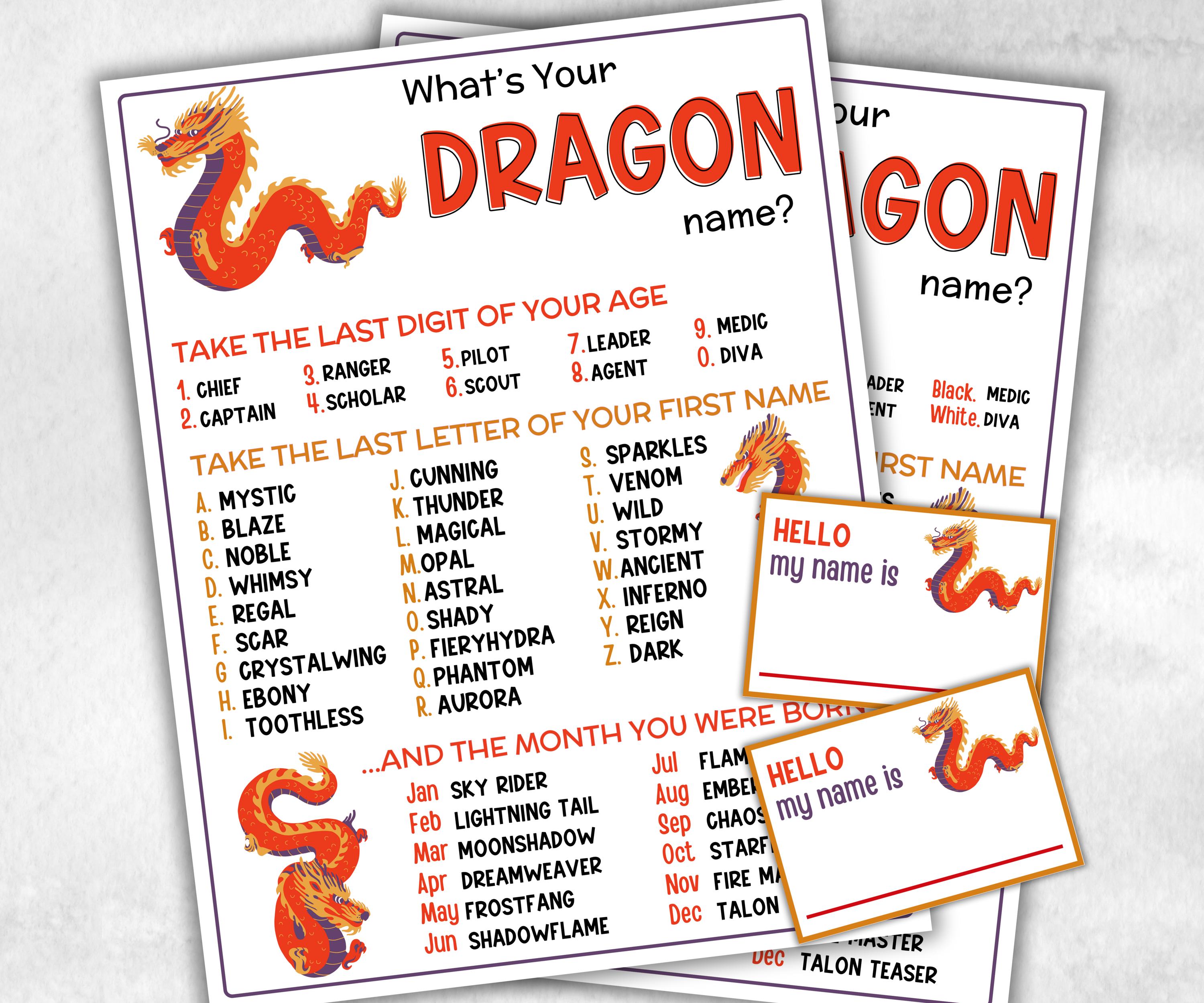 What is your Dragon name printable game, office party, daycare, Name board sign, party decoration, Name tag, birthday nickname, CNY game-Holidays -TheHustlingCatLady-Stickers, Labels & Tags