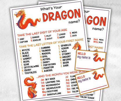 What is your Dragon name printable game, office party, daycare, Name board sign, party decoration, Name tag, birthday nickname, CNY game-Holidays -TheHustlingCatLady-Stickers, Labels & Tags