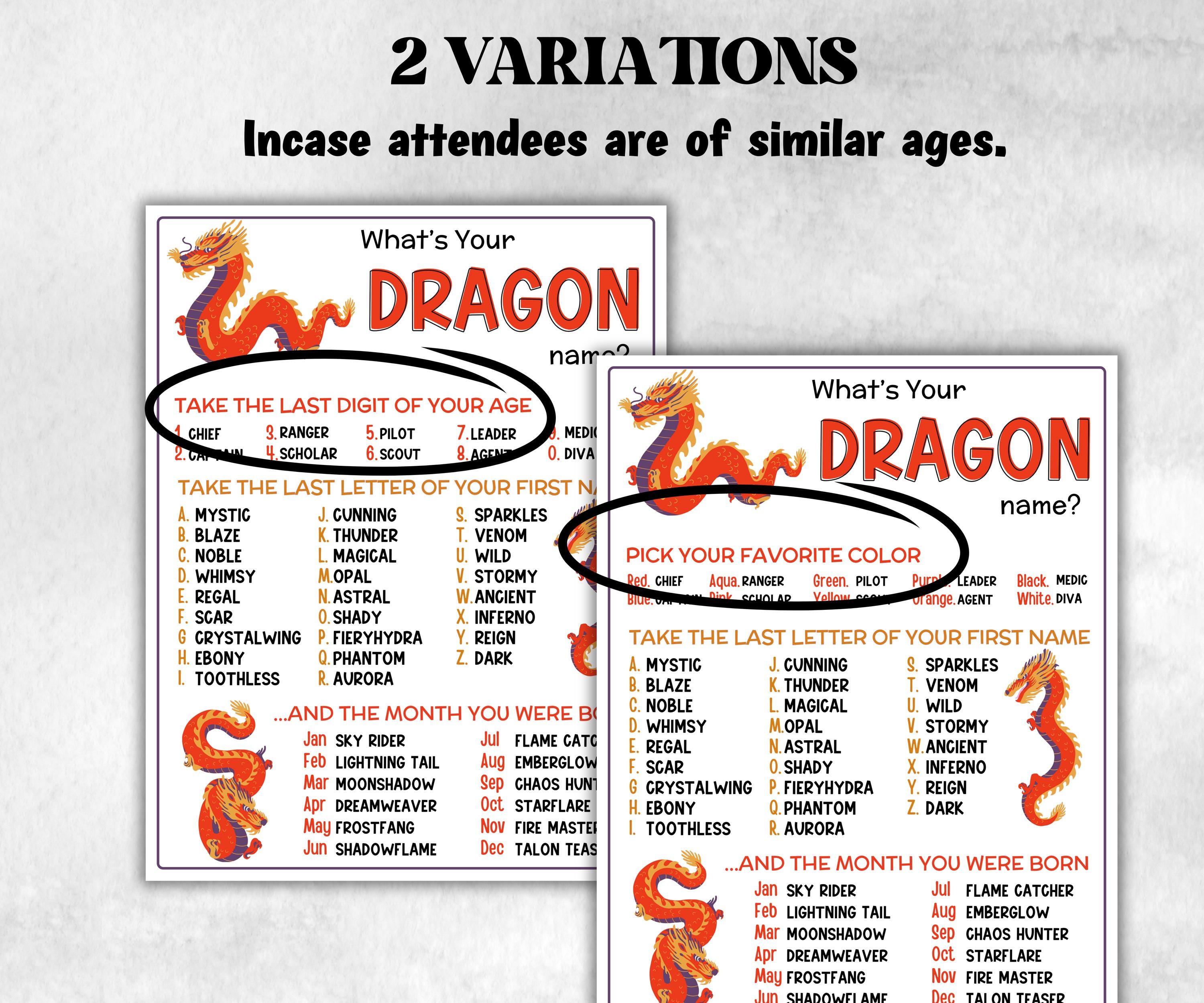 What is your Dragon name printable game, office party, daycare, Name board sign, party decoration, Name tag, birthday nickname, CNY game-Holidays -TheHustlingCatLady-Stickers, Labels & Tags