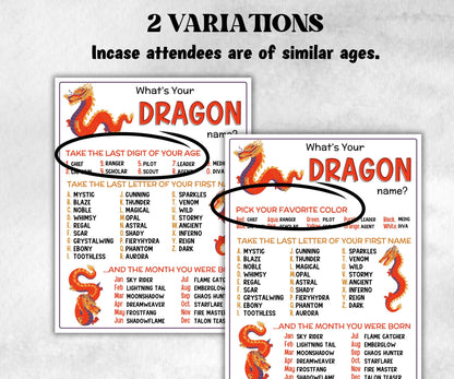 What is your Dragon name printable game, office party, daycare, Name board sign, party decoration, Name tag, birthday nickname, CNY game-Holidays -TheHustlingCatLady-Stickers, Labels & Tags